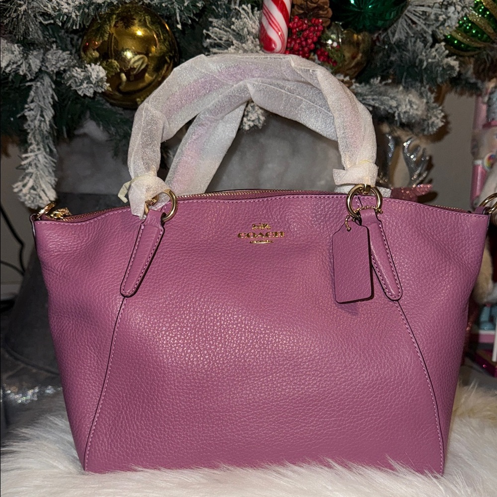 Coach Lilac Leather Tote with Gold Accents